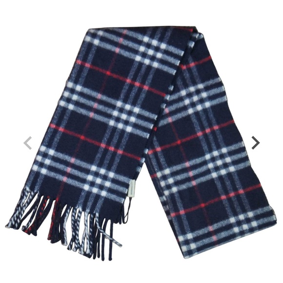 BURBERRY Vintage 100% Lambswool Nova Check Navy Blue Plaid Scarf - Picture 1 of 5